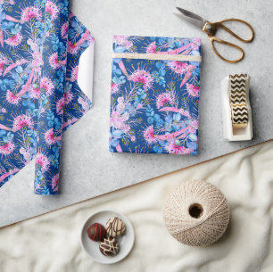 Eucalyptus Blue And Pink Grevillea Wrapping Paper