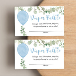 Eucalyptus blue balloon baby shower diaper raffle enclosure card