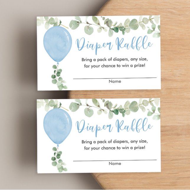 Eucalyptus blue balloon baby shower diaper raffle enclosure card