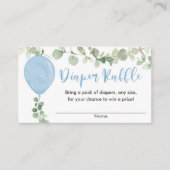 Eucalyptus blue balloon baby shower diaper raffle enclosure card (Front)