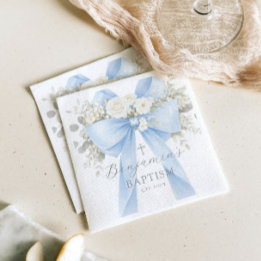 Eucalyptus Blue Bow Baby Boy Baptism Napkin