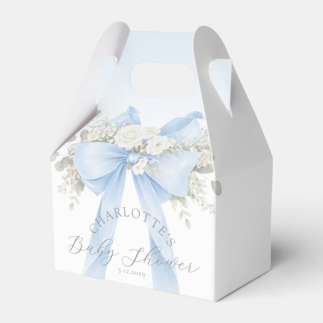 Eucalyptus Blue Bow Baby Boy Shower Favour Box (Front Side)