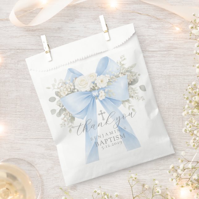 Eucalyptus Blue Bow Baptism Thank you Favour Bag (Clipped)