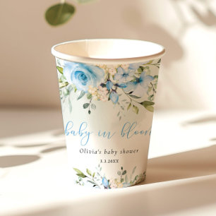 Eucalyptus blue floral baby in bloom baby shower paper cups
