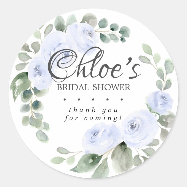 Eucalyptus Blue Floral Bridal Shower Thank You Classic Round Sticker (Front)