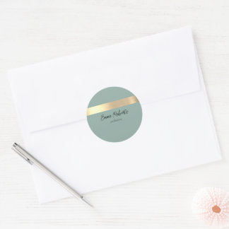 Eucalyptus Blue Gold Foil Rustic Faux  Classic Round Sticker