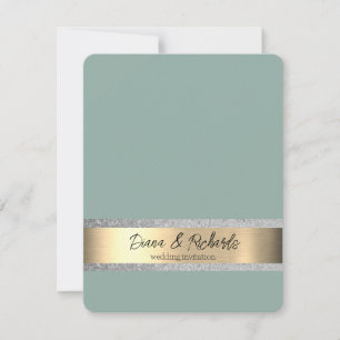 Eucalyptus Blue Gold Foil Wedding Invitation