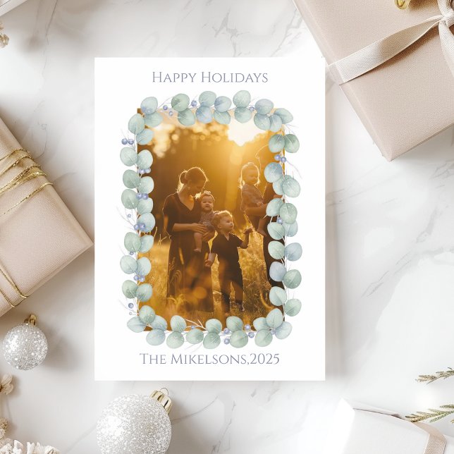 Eucalyptus Blue Photo Christmas Holiday Card (Creator Uploaded)