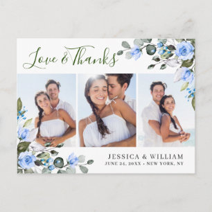 Eucalyptus Blue Roses Wedding 3 Photo Thank You Postcard