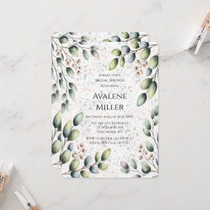 Eucalyptus Blush Alcohol Ink Bridal Shower Invitation