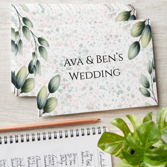 Eucalyptus Blush Alcohol Ink Wedding Envelope (Stacked)