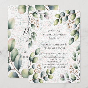 Eucalyptus Blush Alcohol Ink Wedding Invitation