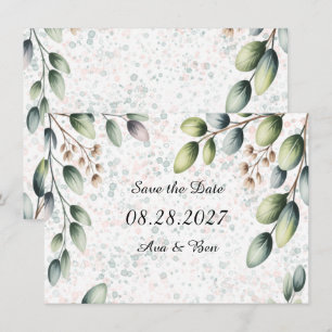 Eucalyptus Blush Alcohol Ink Wedding Save The Date
