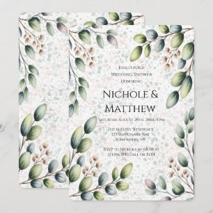 Eucalyptus Blush Alcohol Ink Wedding Shower Invitation