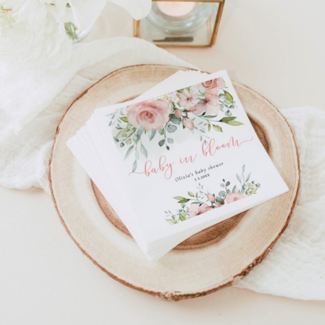 Eucalyptus blush floral baby in bloom baby shower napkin (Creator Uploaded)