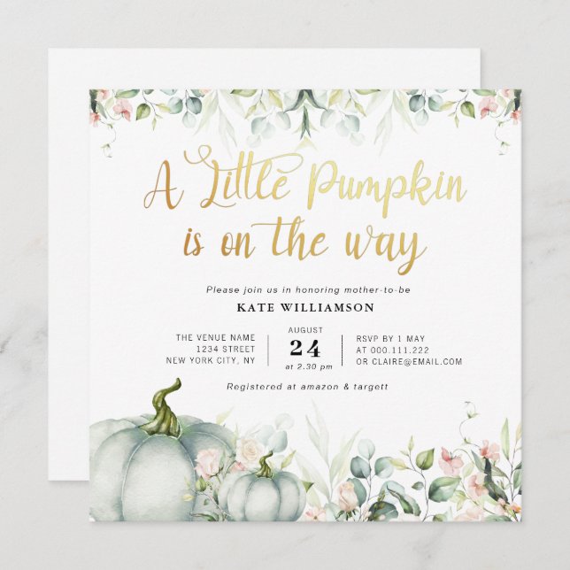 eucalyptus blush floral little pumpkin  invitation (Front/Back)