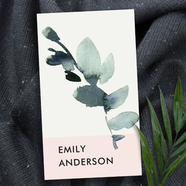 EUCALYPTUS BLUSH PINK FOLIAGE BRANCH WATERCOLOR BUSINESS CARD (Creator Uploaded)