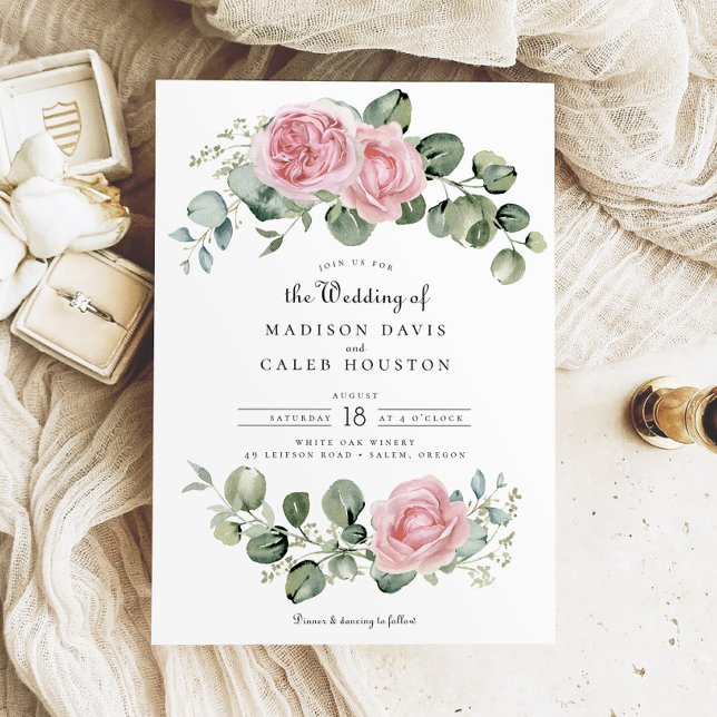 Eucalyptus Blush Pink Rose Floral Arch Wedding Invitation (Creator Uploaded)