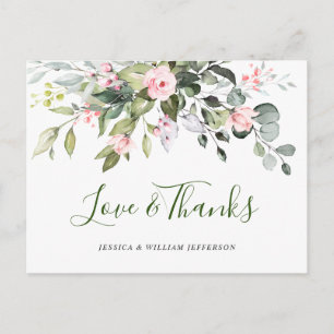 Eucalyptus Blush Pink Roses Wedding Thank You Postcard