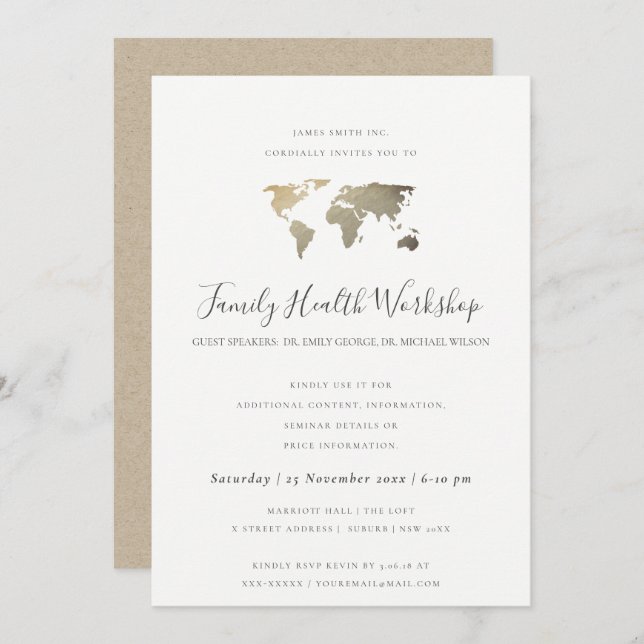 EUCALYPTUS BLUSH ROSE KRAFT GREY WORKSHOP EVENT INVITATION (Front/Back)