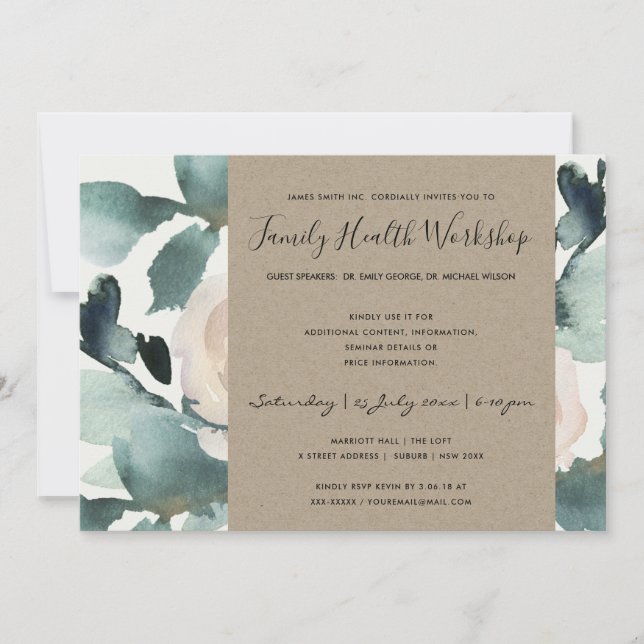 EUCALYPTUS BLUSH ROSE KRAFT PINK WORKSHOP EVENT INVITATION (Front)