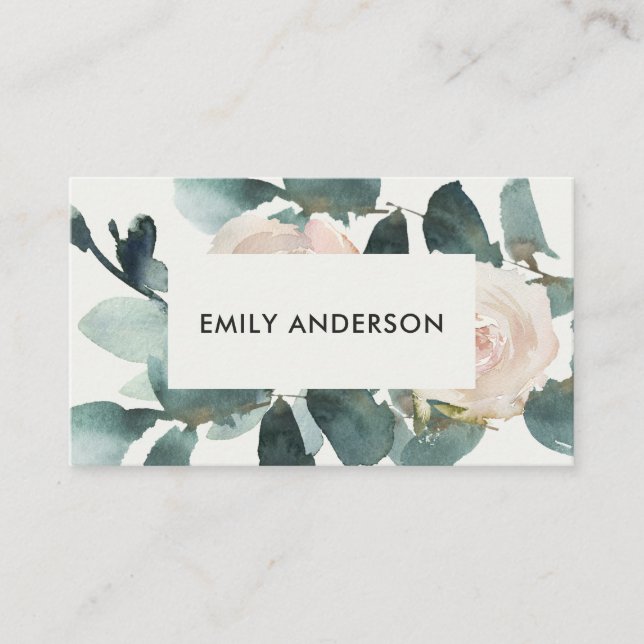 EUCALYPTUS BLUSH ROSE PINK FOLIAGE WATERCOLOR BUSINESS CARD (Front)