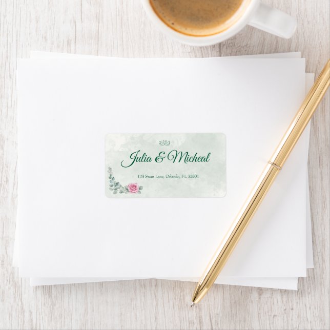 Eucalyptus & Blush Rose Swan Wedding Address Label (Insitu)