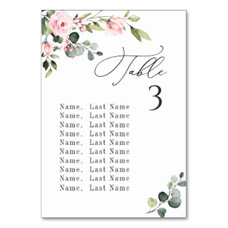 Eucalyptus Blush Roses Table Number Seating Chart