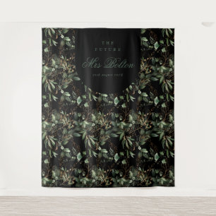 Eucalyptus Boho Arch Black Bridal Shower Backdrop Tapestry