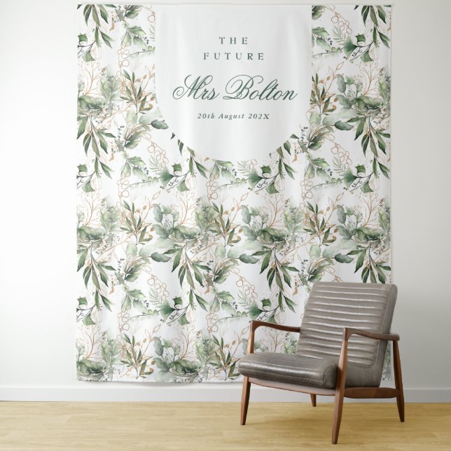 Eucalyptus Boho Arch Pampas Bridal Shower Backdrop Tapestry (In Situ)