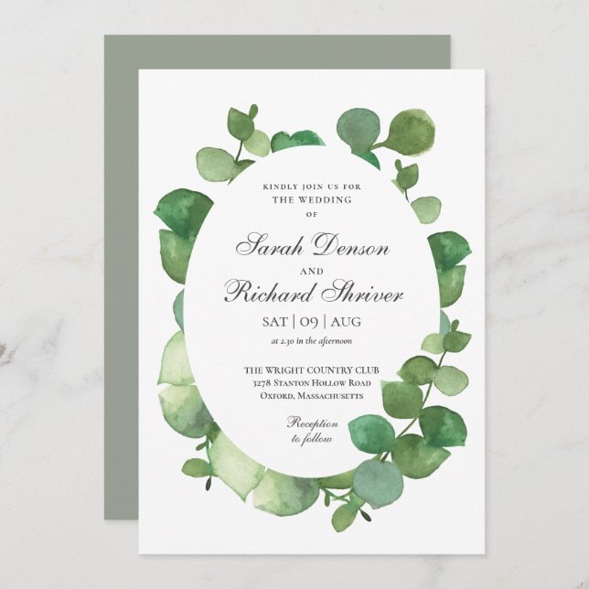 Eucalyptus Boho Greenery Floral Wedding Invitation (Front/Back)
