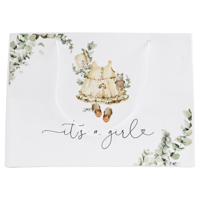 Eucalyptus boho nursery clothes Its a girl Large Gift Bag (Front)