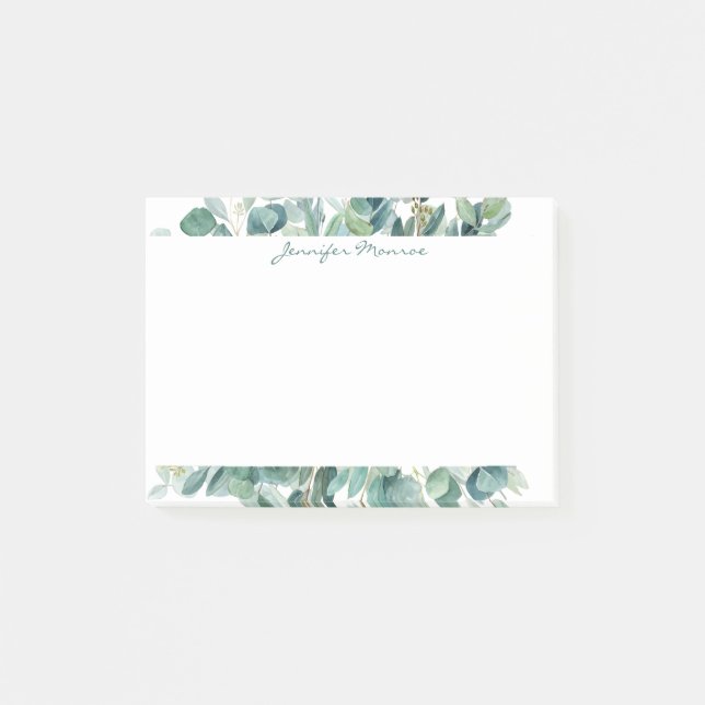 Eucalyptus border personalised lined post-it notes (Front)