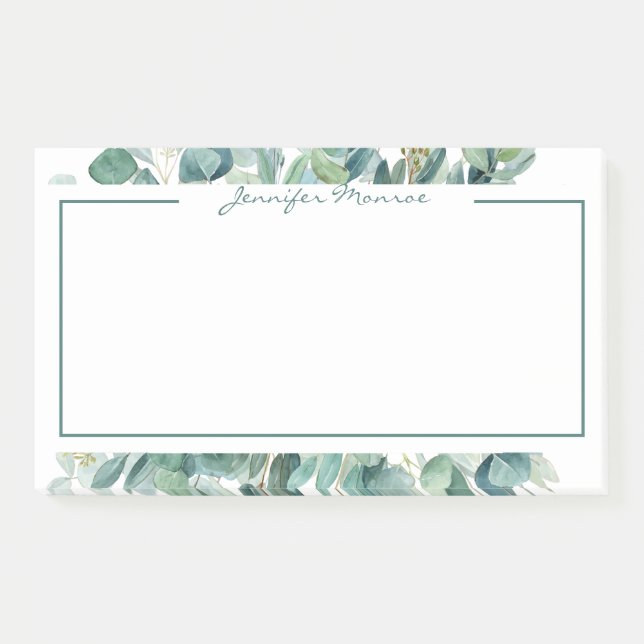 Eucalyptus border personalised lined post-it notes (Front)