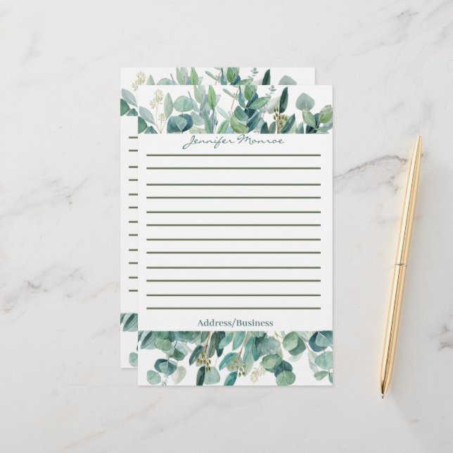 Eucalyptus border personalised lined stationery (Front/Back In Situ)
