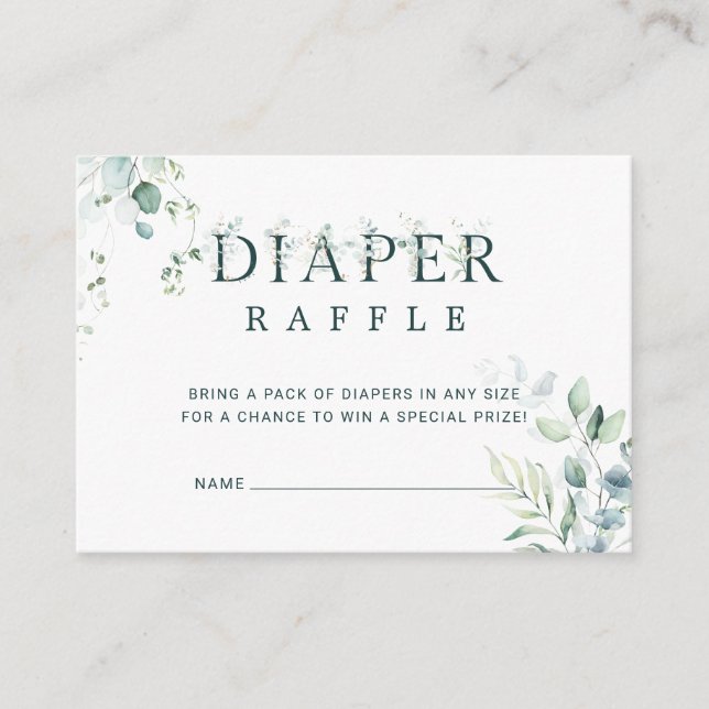 Eucalyptus Botanical Baby Shower Diaper Raffle Enclosure Card (Front)