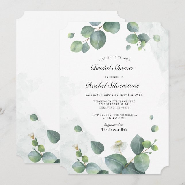 Eucalyptus Botanical Blush Bridal Shower Invitation (Front/Back)