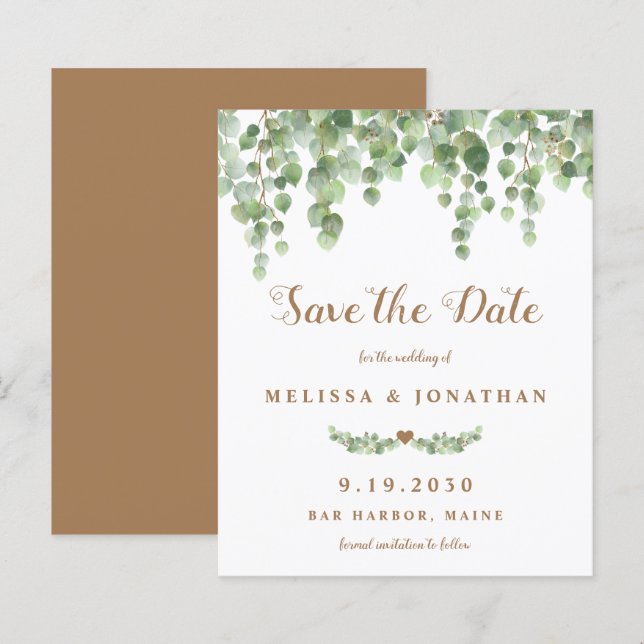 Eucalyptus Botanical Budget Wedding Save The Date (Front/Back)