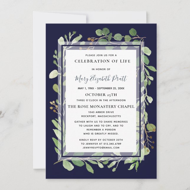 Eucalyptus Botanical Celebration of a Life Invitat Invitation (Front)