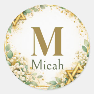 Eucalyptus Botanical Floral Gold Monogram Classic Round Sticker