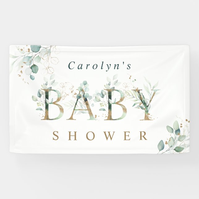 Eucalyptus Botanical Gold Letter Baby Shower Banner (Horizontal)