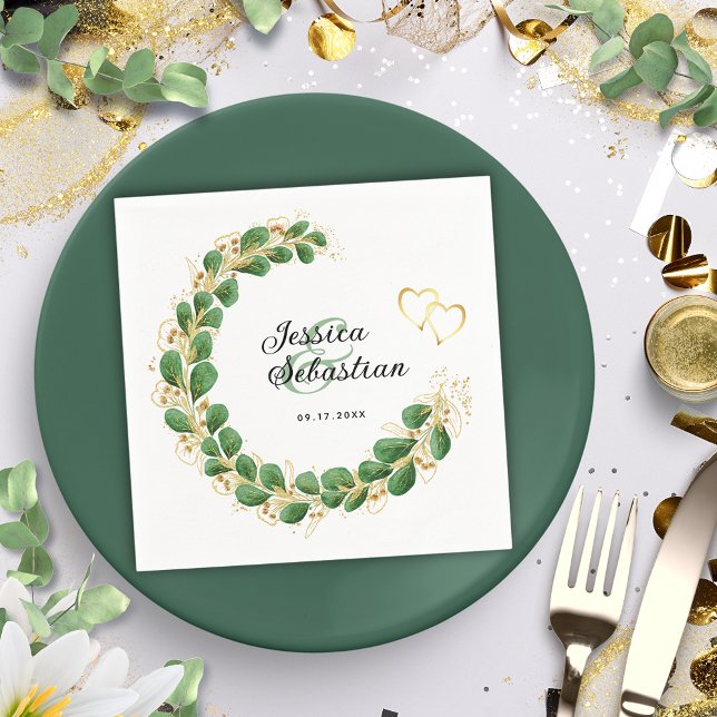 Eucalyptus Botanical Green & Gold Elegant Wedding Napkin (Creator Uploaded)