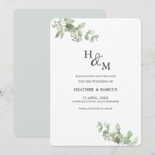 Eucalyptus Botanical Green Sophisticated Wedding S Save The Date