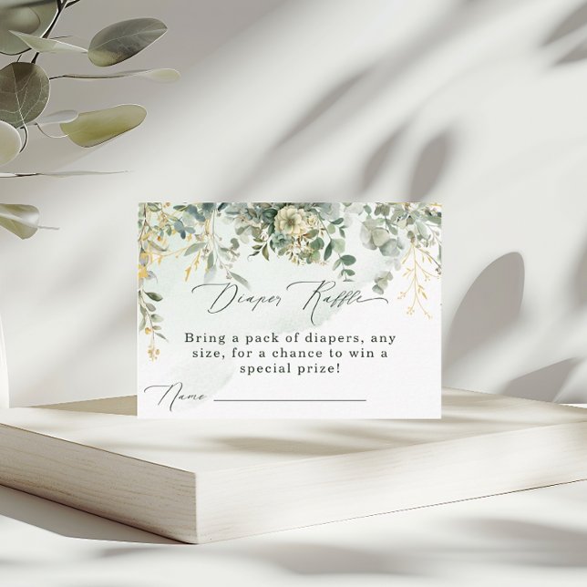 Eucalyptus Botanical Greenery Floral Diaper Raffle Enclosure Card (Creator Uploaded)