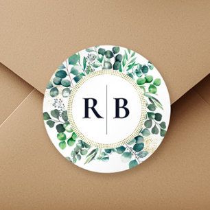 Eucalyptus Botanical Greenery Leaves Wedding Classic Round Sticker