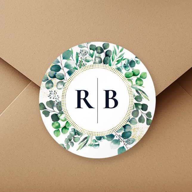 Eucalyptus Botanical Greenery Leaves Wedding Classic Round Sticker (Creator Uploaded)