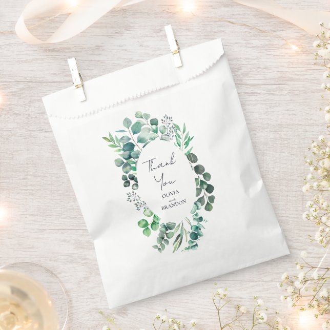 Eucalyptus Botanical Greenery Leaves Wedding Favour Bag (Clipped)