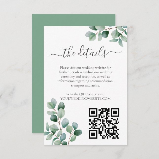 Eucalyptus Botanical Greenery  Wedding Enclosure Card (Front/Back)