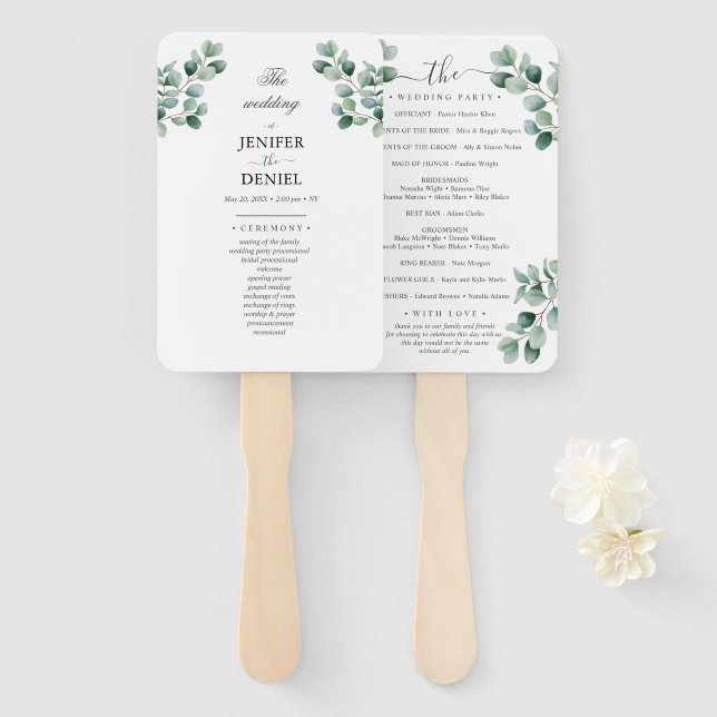 Eucalyptus Botanical Greenery  Wedding Hand Fan (Front and Back)