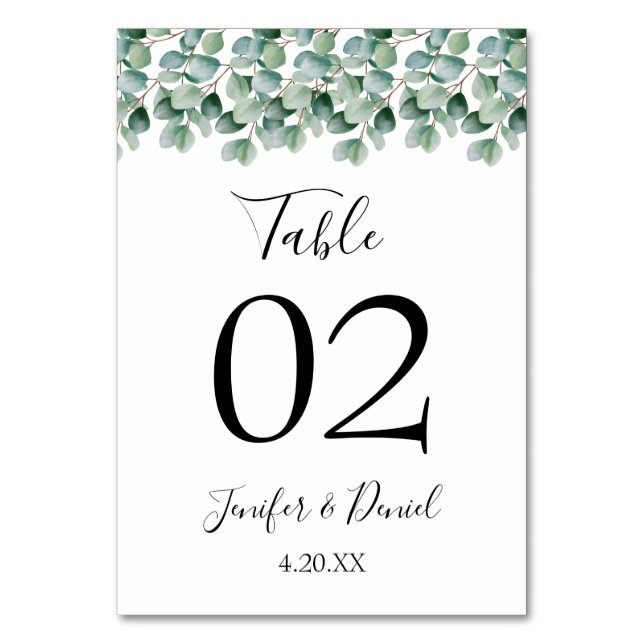 Eucalyptus Botanical Greenery  Wedding Table Number (Front)